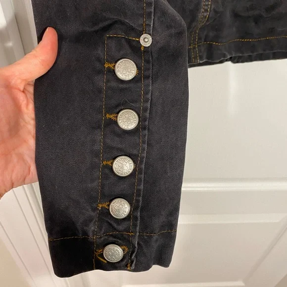 90s Jean Paul Gaultier Jeans Velvet Collar Cropped Denim Jacket Vintage Black S